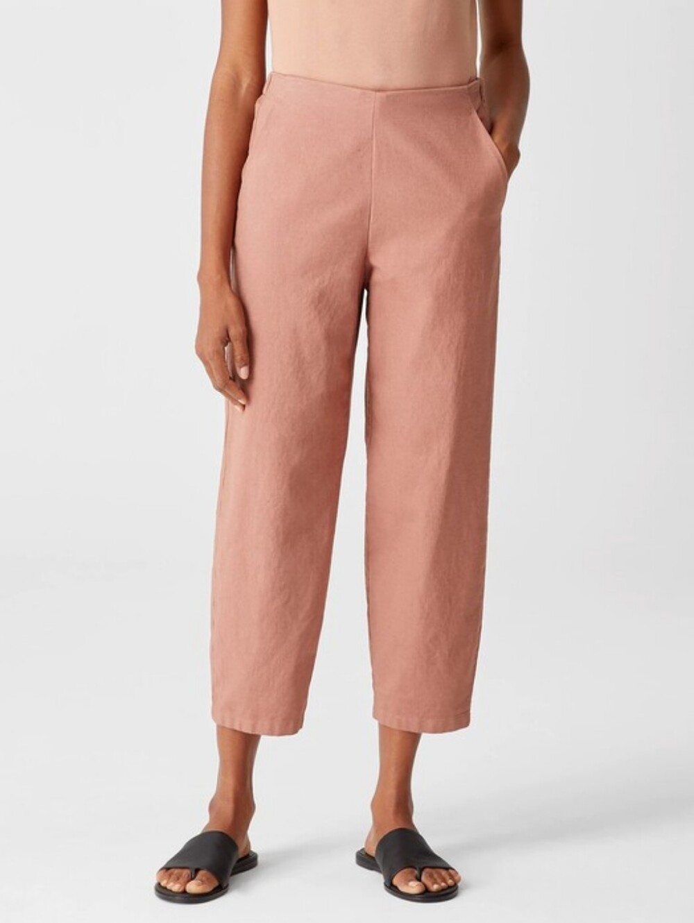 Eileen Fisher Organic Linen Relaxed Fit Easy On Pants in Dusty Rose